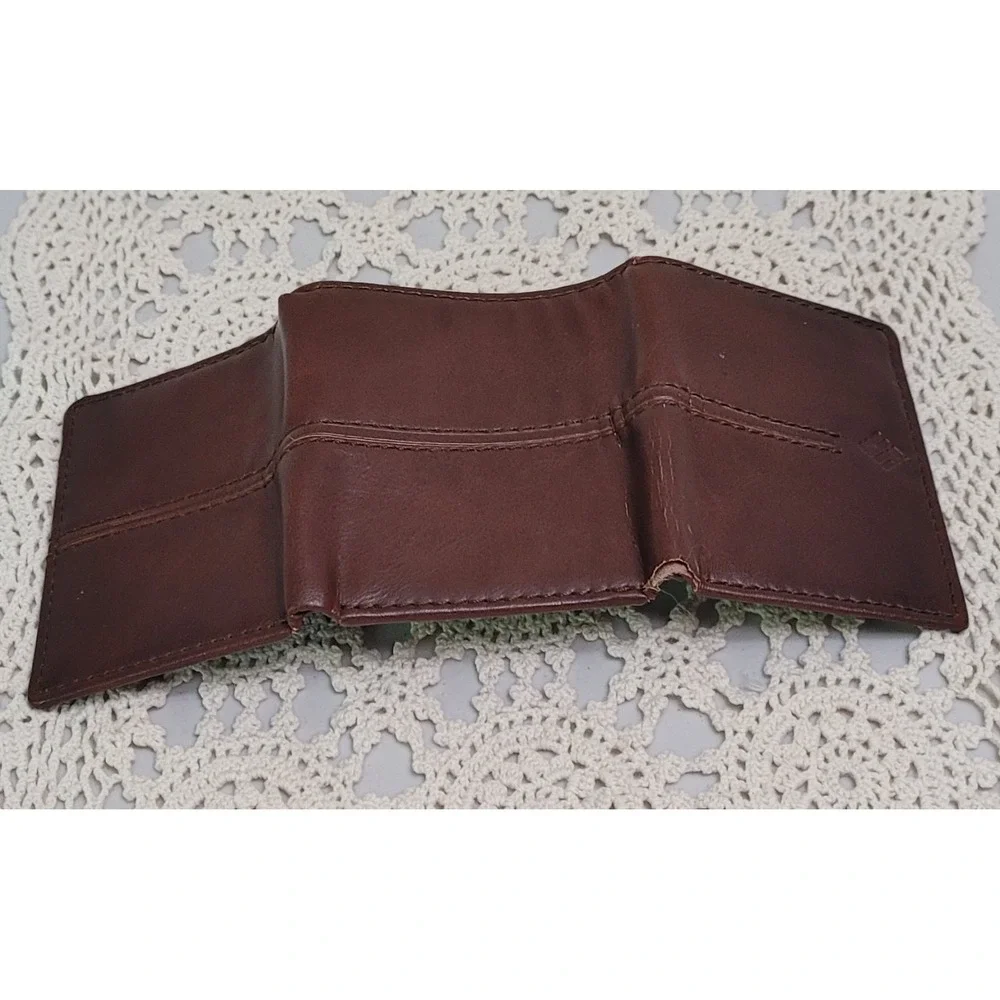 Columbia Mens Trifold Genuine Coated Leather Wallet Brown RFID Security Wallet